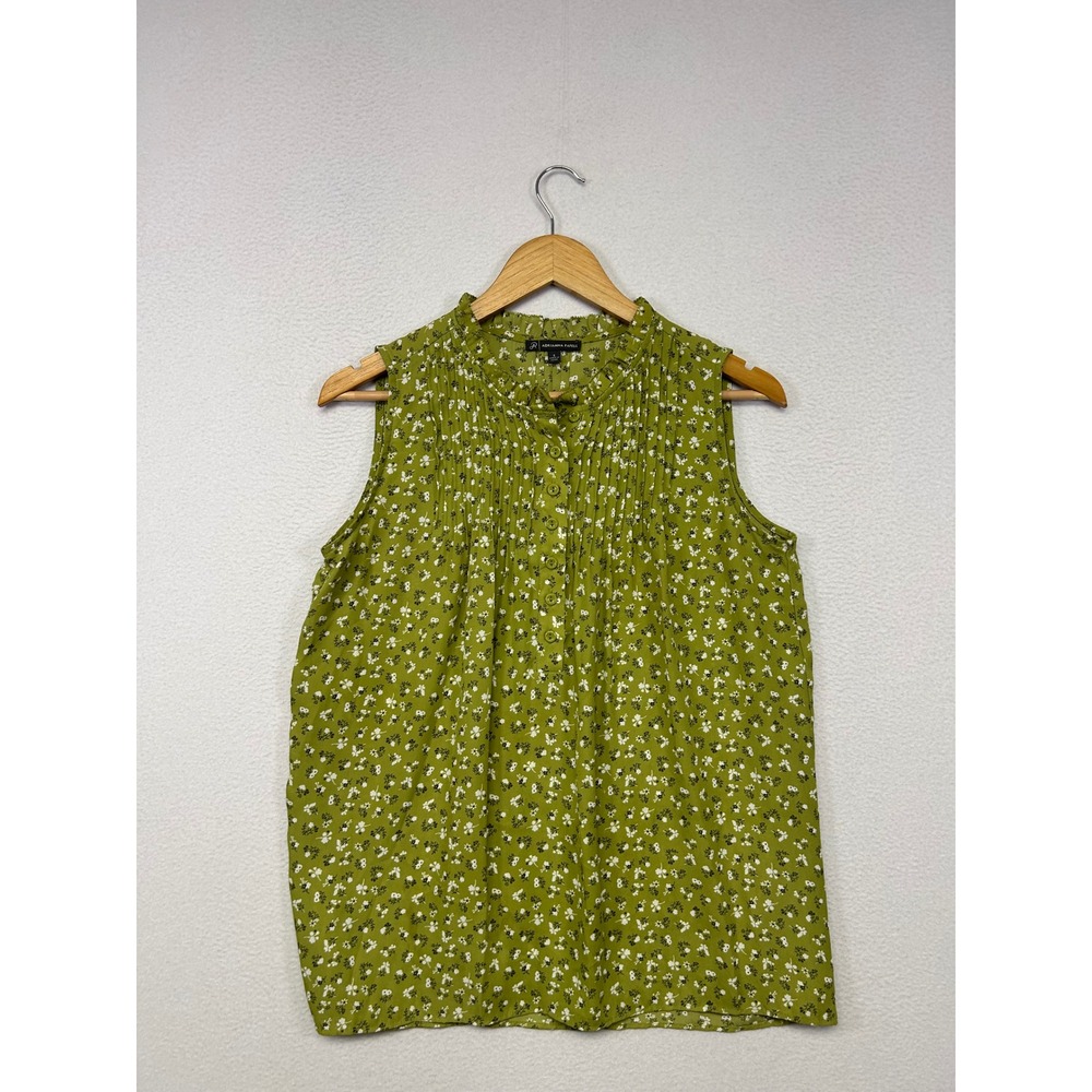 Cottagecore Adrianna Papell Women S Green Floral Pintuck Ruffle Mock Neck Blouse